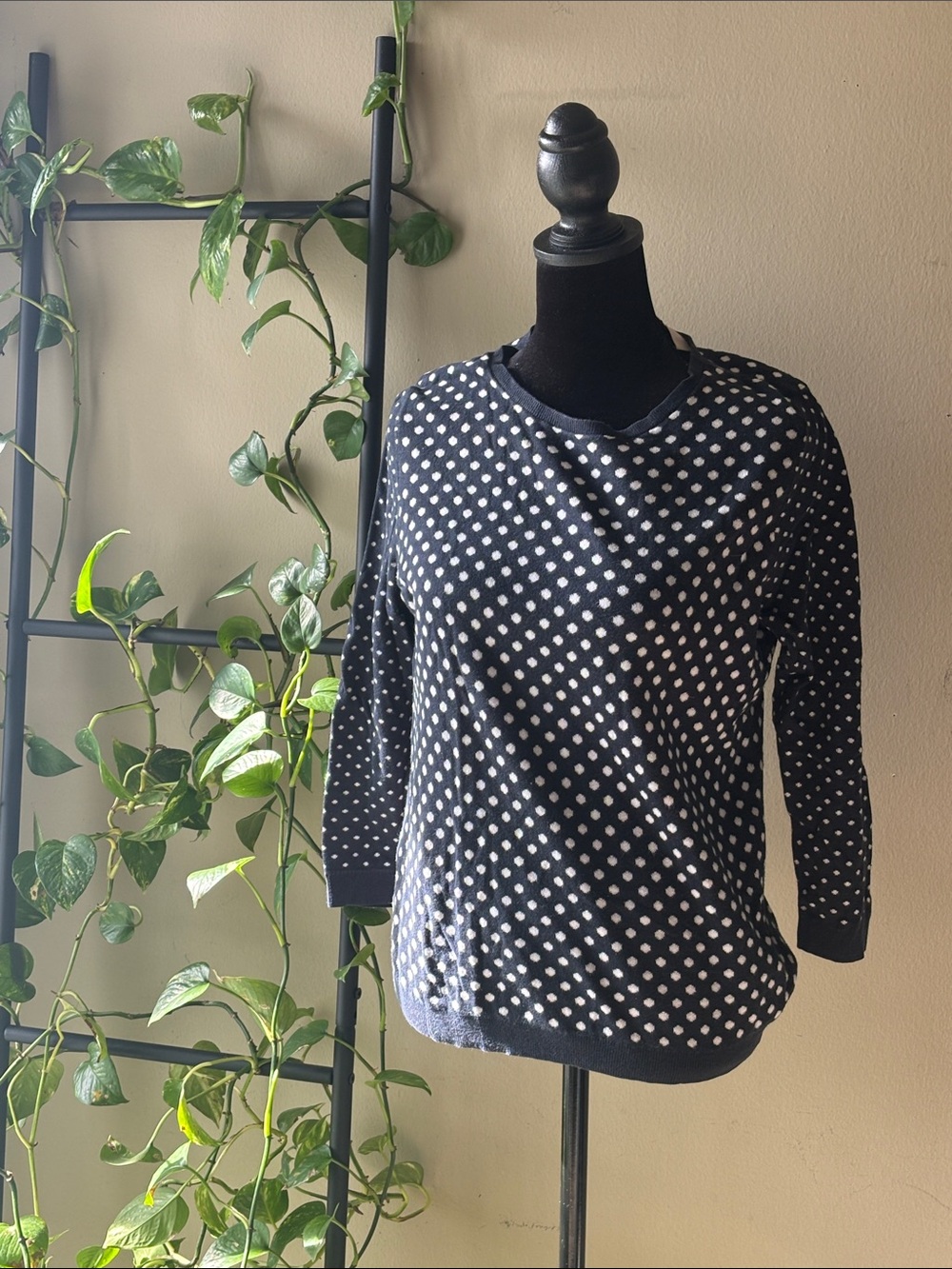 Women’s Navy Polka Dot Long Sleeve Top